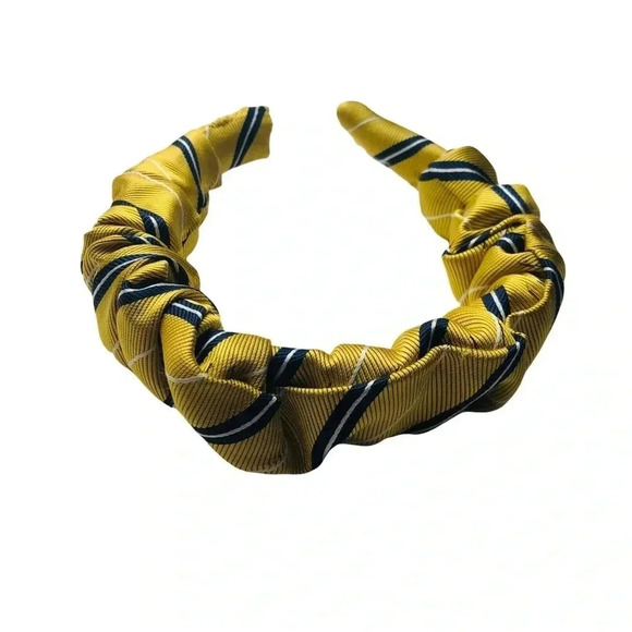 Yellow Striped Preppy Classic Crown Silk Handmade Headband Hair Accessory - Picture 8 of 10
